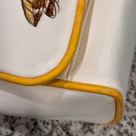 Vtg Vinyl Owl Shoulder Bag Pegie by the Sea Purse Handbag White Yellow Retro 70s - Picture 9 of 12